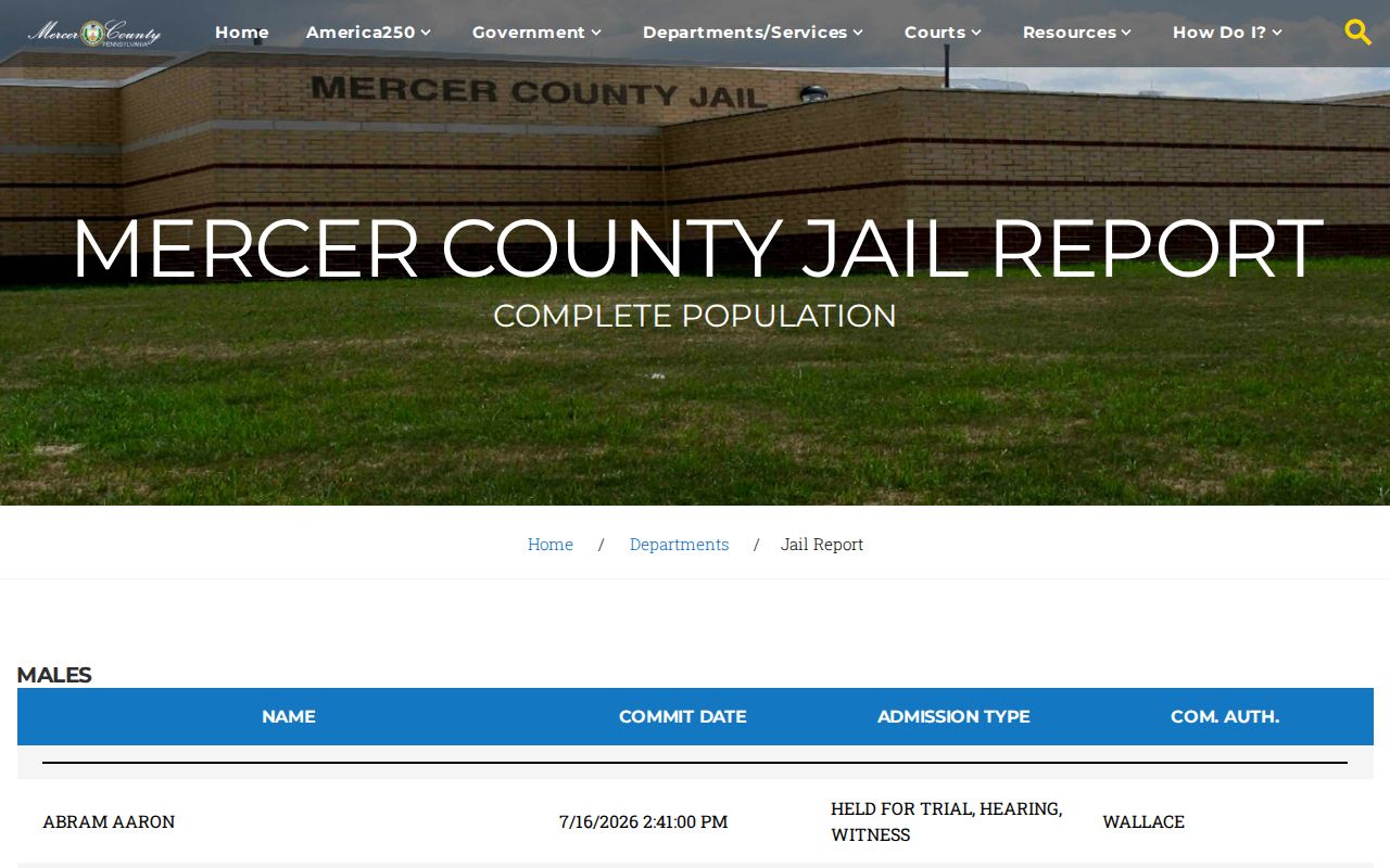 Mercer County current population and release transfer block