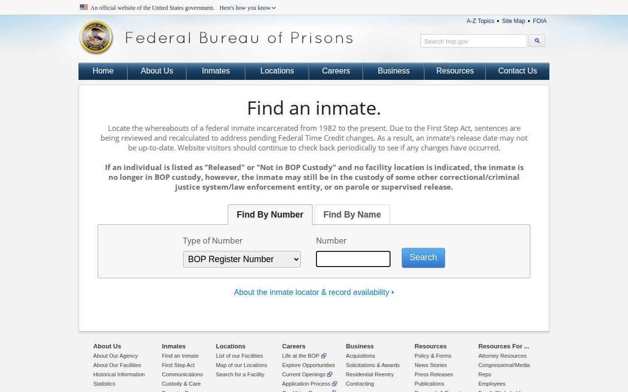 Mercer County federal custody release lookup in BOP locator