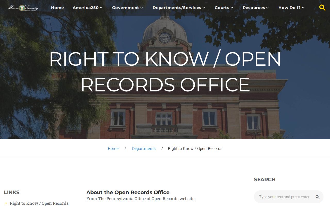 Mercer County release records request page