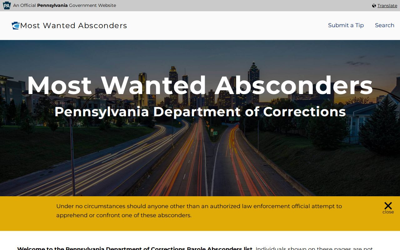 Pennsylvania absconder search used for Mercer County parole records