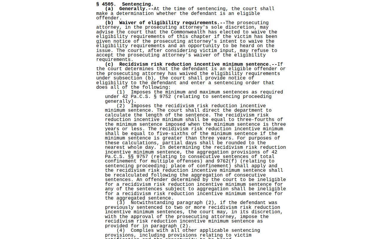 Mercer County projected release date RRRI calculation statute