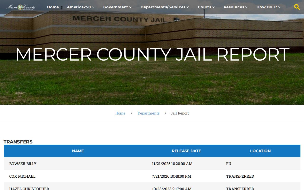 Mercer County release and transfer report fields